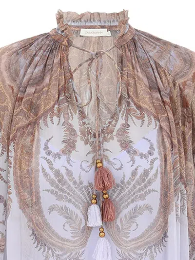 Zimmermann Hypnotic Paisley Split Neck Top In Blue