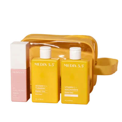 Medix 5.5 Glow On-the-go Travel Set | Vitamin C Body Wash, Vit C Body Cream, Hyaluronic Acid Serum In Transparent