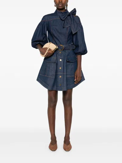Zimmermann Denim Cargo Mini Skirt In Blue