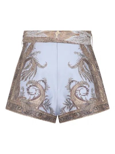 Zimmermann Printed Silk Blend Hypnotic Shorts In Gray