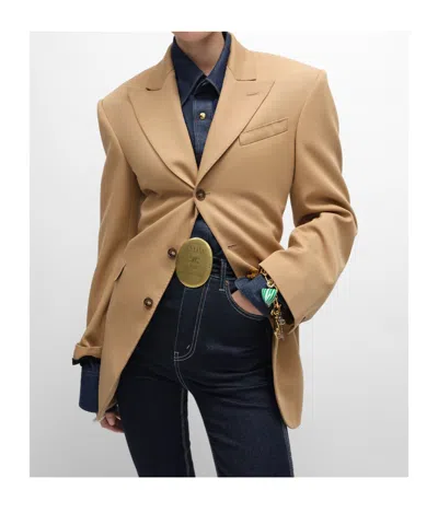 Celine Colonne Jacket In Diagonal Wool In Brown