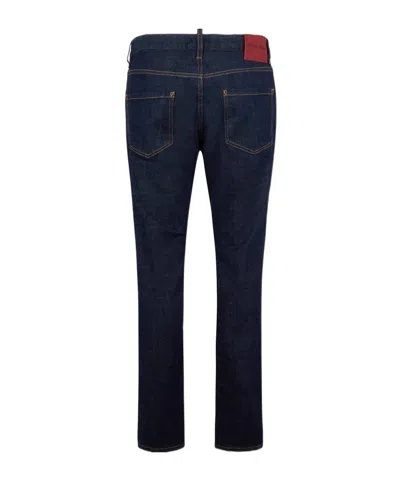 Dsquared2 Five-pocket Button-up Jeans With Logo Patch In Blue