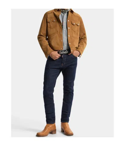 Dsquared2 Five-pocket Button-up Jeans With Logo Patch In Blue