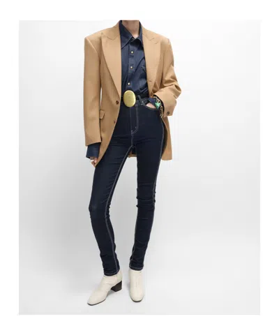 Celine Colonne Jacket In Diagonal Wool In Brown