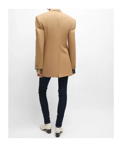 Celine Colonne Jacket In Diagonal Wool In Brown