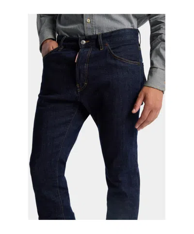 Dsquared2 Five-pocket Button-up Jeans With Logo Patch In Blue