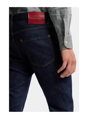 Dsquared2 Five-pocket Button-up Jeans With Logo Patch In Blue