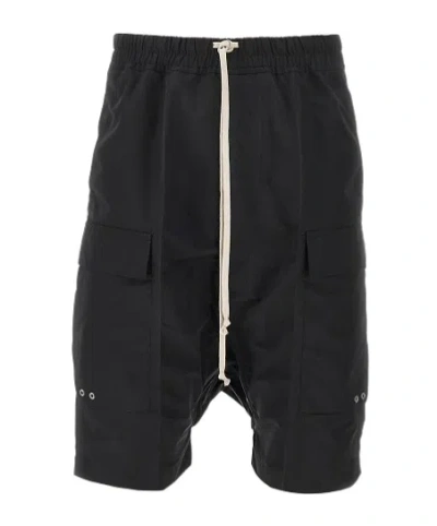 Rick Owens Drawstring Cargo-pocket Shorts In Black