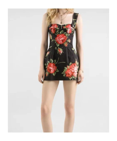Dolce & Gabbana Floral-print Cotton Bustier Mini Dress In Black
