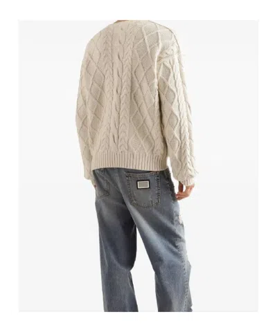 Dolce & Gabbana Oversized Pullover With Interwoven Pattern Clothing In Neutral