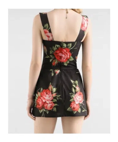 Dolce & Gabbana Floral-print Cotton Bustier Mini Dress In Black