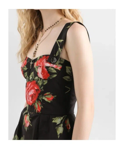 Dolce & Gabbana Floral-print Cotton Bustier Mini Dress In Black