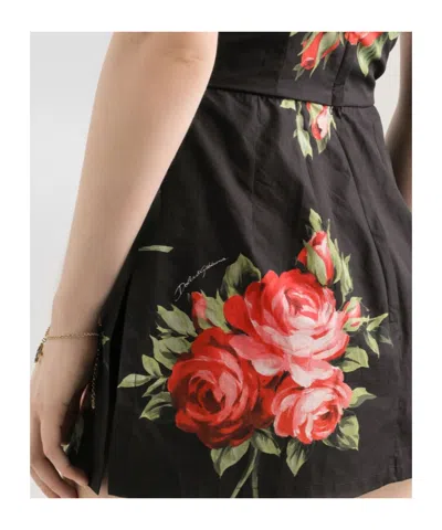 Dolce & Gabbana Floral-print Cotton Bustier Mini Dress In Black