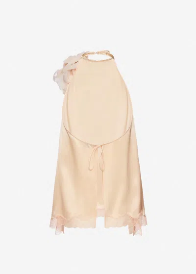 Magda Butrym Silk Open-back Lace-trim Blouse In Peach In Brown