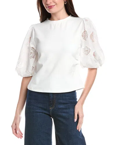 Gracia Puffed Cut Work Lace Design Sleeve Top In White