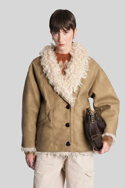 Isabel Marant Étoile Isabel Marant Etoile Women Beige Shearling Coat With High Collar And Button Closure In Leather And F In Brown