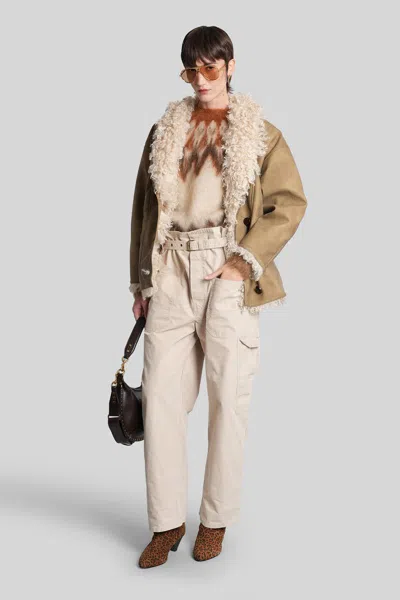 Isabel Marant Étoile Isabel Marant Etoile Women Beige Shearling Coat With High Collar And Button Closure In Leather And F In Brown