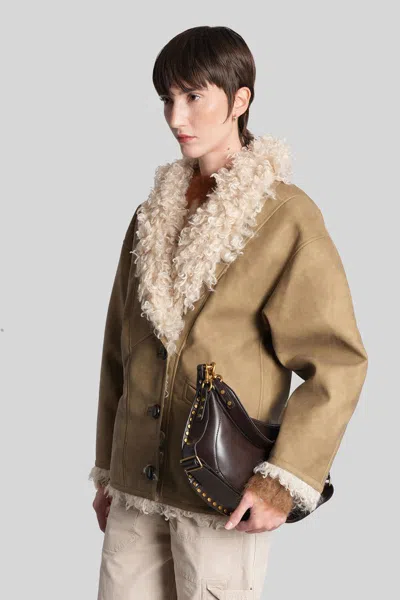 Isabel Marant Étoile Isabel Marant Etoile Women Beige Shearling Coat With High Collar And Button Closure In Leather And F In Brown