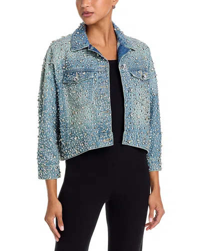 L'agence Vangie High Low Embellished Jacket In Blue