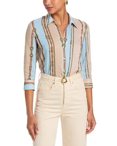 L'agence Camille Chain Print Button-up Shirt In Blue