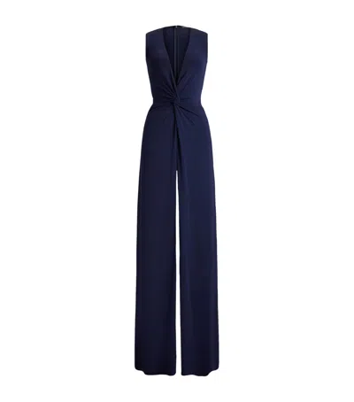 Ralph Lauren Knotted Pleated Chiffon And Stretch-jersey Gown In Blue