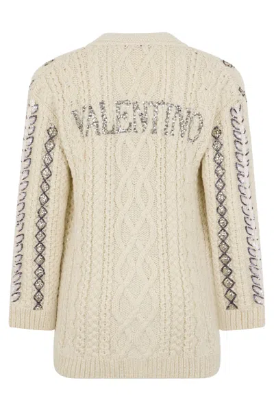 Valentino Elegant Soft Cardigan With Stripes In Neutral
