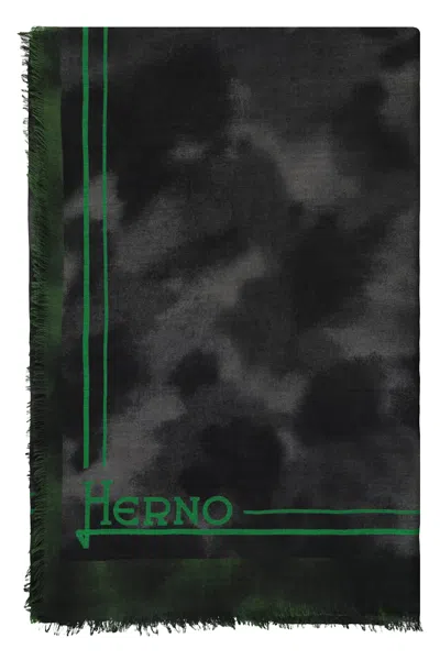 Herno Elegant Black Scarf With Logo Detail In Black