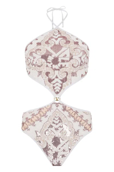 Valentino Elegant Body With Details In Sequins. In Green