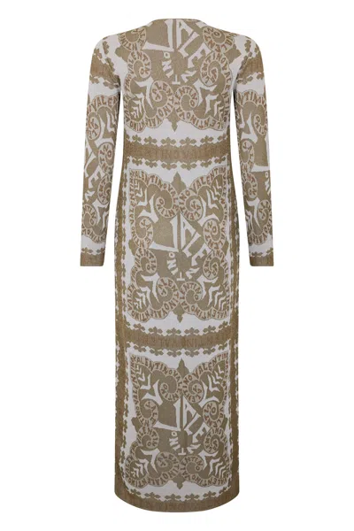 Valentino Elegant Long Dress With Refined Geometric Print In Sand
