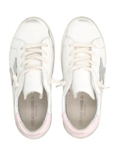 Golden Goose Kids Super-star White And Pink Leather Sneakers In White