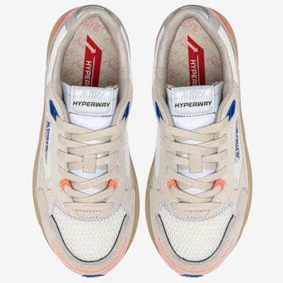 Autry Hyperway Sneakers In White And Peach Suede And Mesh In Multi