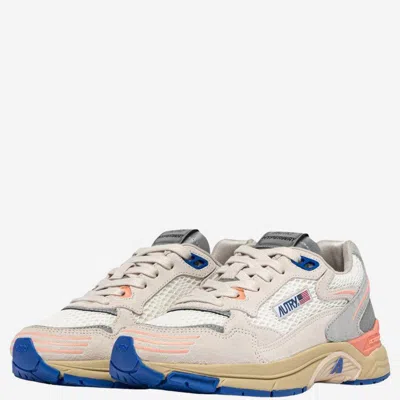 Autry Hyperway Sneakers In White And Peach Suede And Mesh In Multi