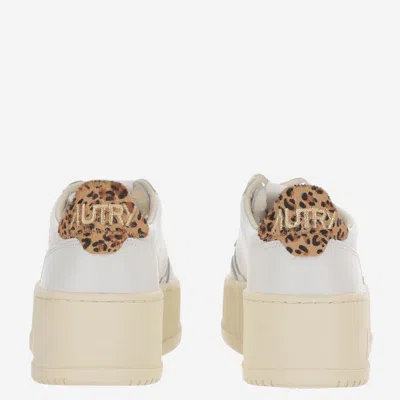 Autry Medalist Platform Sneakers In White And Leopard Leather In White