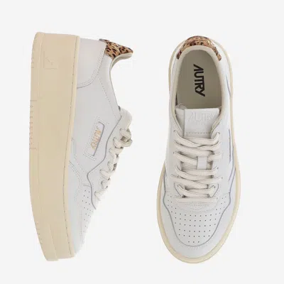 Autry Medalist Platform Sneakers In White And Leopard Leather In White