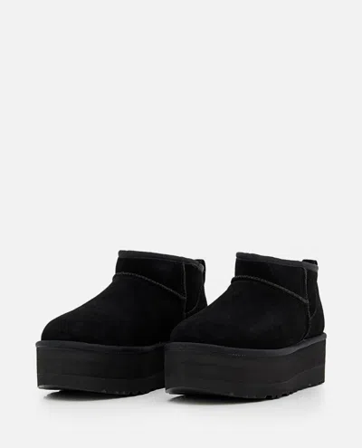 Ugg Classic Mini Platform Black Ankle Boots With Platform In Suede Woman In Black
