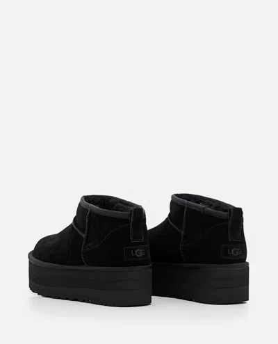 Ugg Classic Mini Platform Black Ankle Boots With Platform In Suede Woman In Black