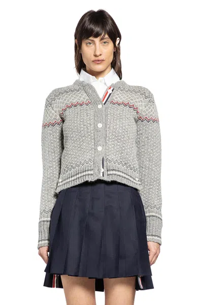 Thom Browne Fairisle Jersey Float Cardigan In Donegal In Gray