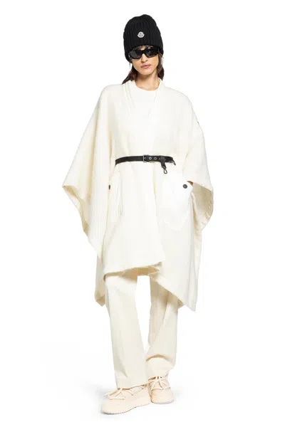 Moncler Mohair Alpaca And Wool Blend Belted Cape In White
