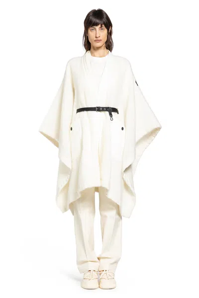 Moncler Mohair Alpaca And Wool Blend Belted Cape In White