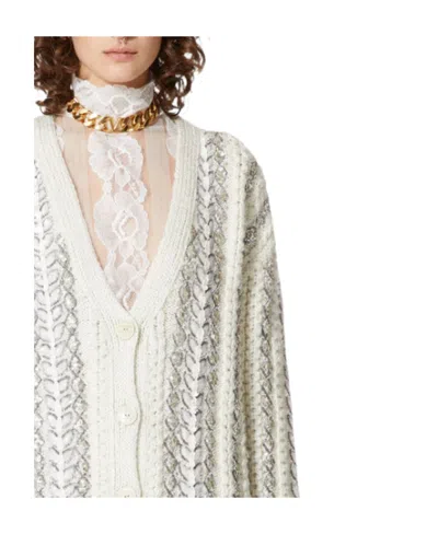 Valentino Knitted Inlaid Cardigan In White