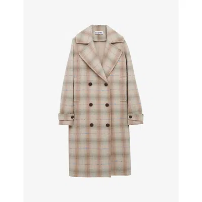 Loewe Womens Beige Double-breasted Checked Wool-cashmere Blend Coat In Multi