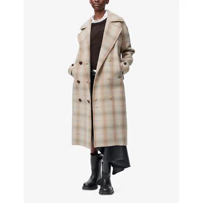 Loewe Womens Beige Double-breasted Checked Wool-cashmere Blend Coat In Multi