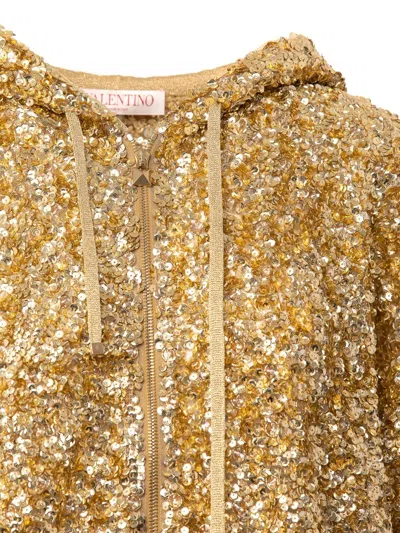 Valentino Sequinned Zip-up Hoodie In Gold