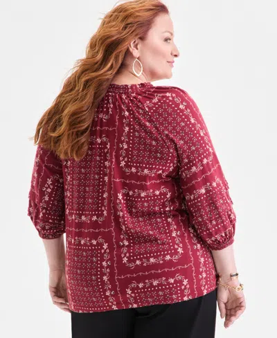 Style & Co Plus Size Split-neck 3/4-sleeve Top, Macy's Exclusive In Burgundy