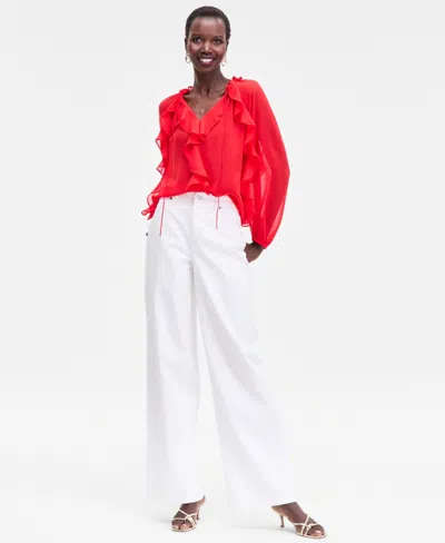 Inc International Concepts Women's Ruffle-trim V-neck Blouse, Macy's Exclusive
