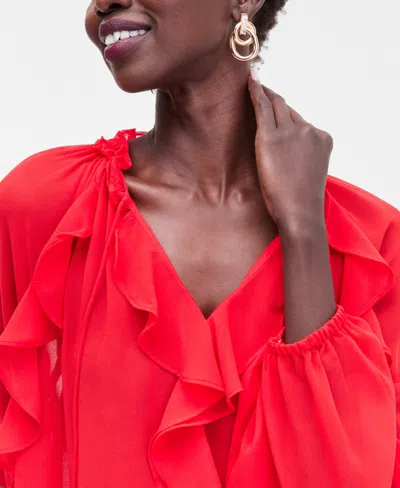 Inc International Concepts Women's Ruffle-trim V-neck Blouse, Macy's Exclusive