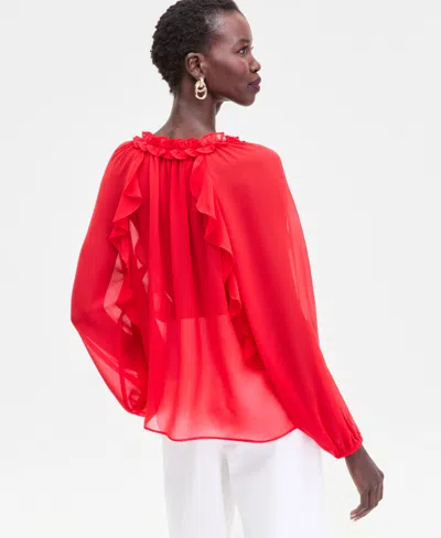 Inc International Concepts Women's Ruffle-trim V-neck Blouse, Macy's Exclusive