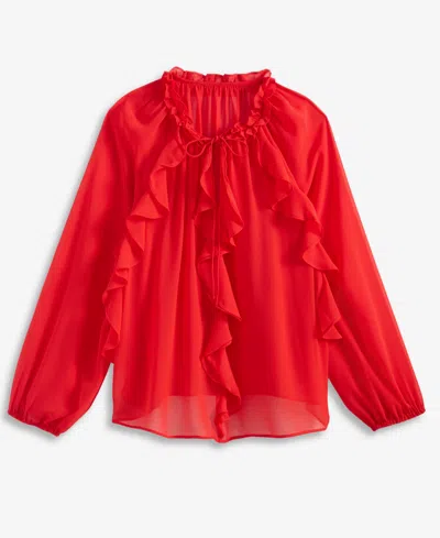 Inc International Concepts Women's Ruffle-trim V-neck Blouse, Macy's Exclusive