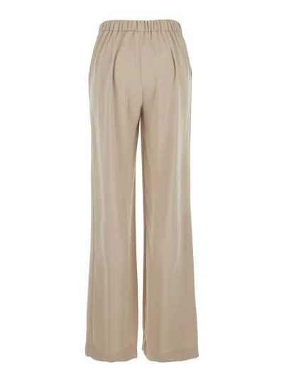 P.a.r.o.s.h Beige Pants With Elastic Waist And Wide Leg In Fabric Woman In Neutral