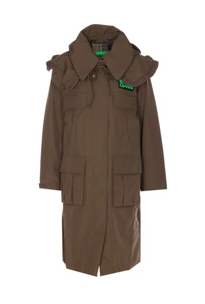 Barbour X Ganni Waterproof Parka Coat In Brown